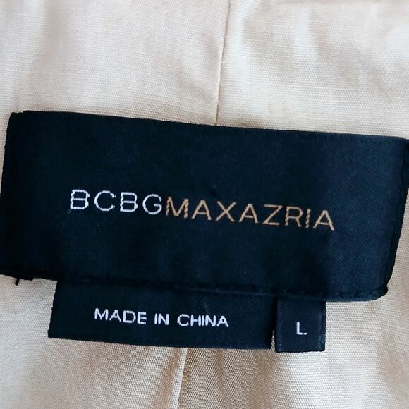 BCBGMAXAZRIA SZ L 100% Leather Butter Tan Short 3 Button Collared Jacket Pockets - Picture 3 of 8